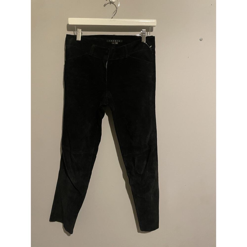 Theory Pants Women Size‎ 2 Suede Leather Black Skinny